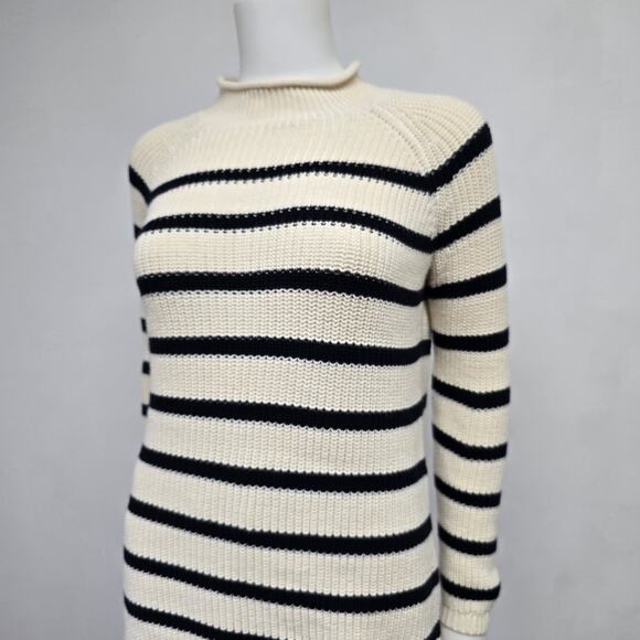 Talbots SP S Petite Sweater Pullover Cream Navy Stripe Rollneck Preppy Cotton - Picture 4 of 8